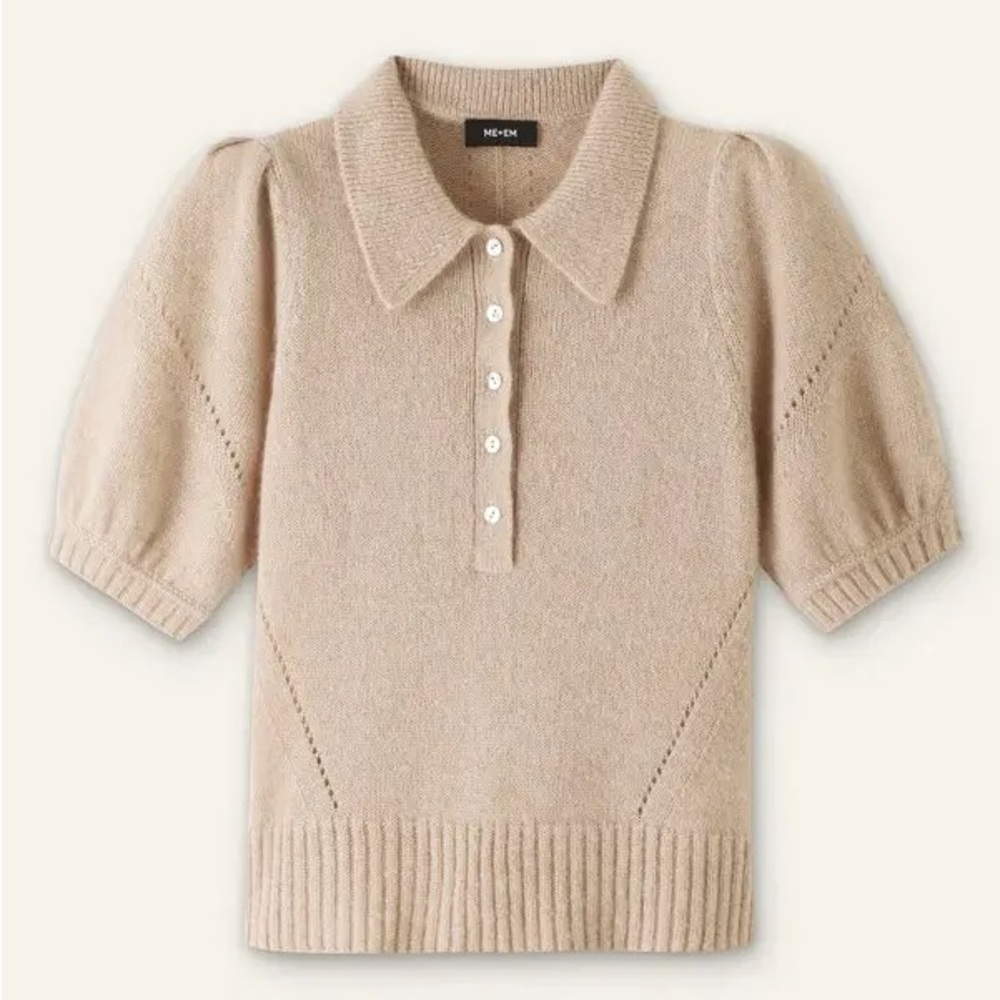 ME+EM Women's Merino Cashmere Silk Pouf Sleeve Sweater